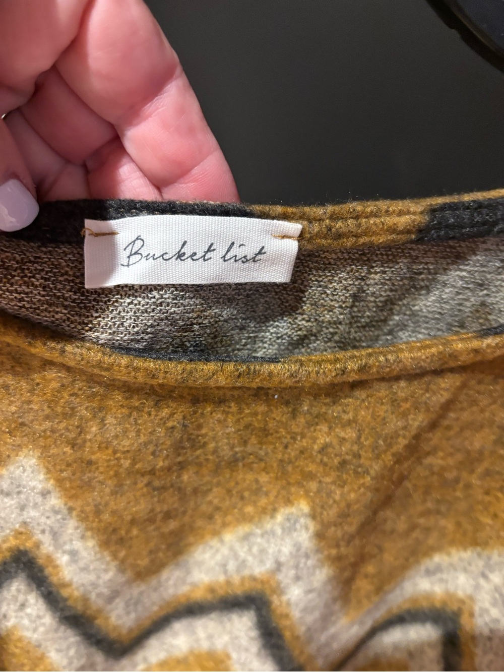 BUCKETLIST Mustard, Gray & Cream Chevron Boatneck Sweater - Picture 2 of 3